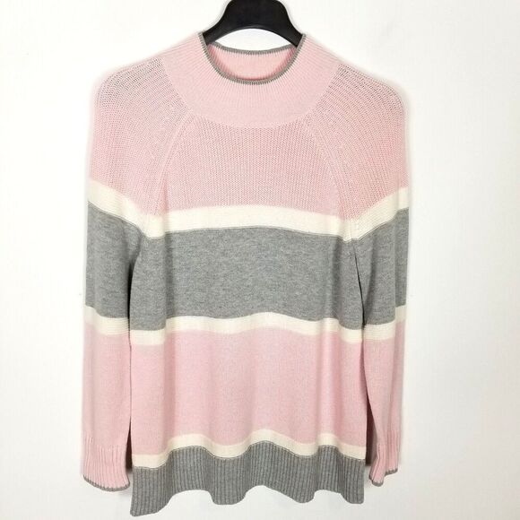 Talbots Sweaters - Talbots Women Cozy Mockneck Stripe Sweater Sz XL Pink Gray Merino Wool Cotton